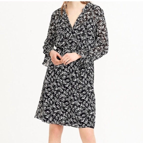 J.Crew Mercantile Drapey‎ Tie-Front Black White Floral Midi Dress Blossom Medium - Picture 1 of 9